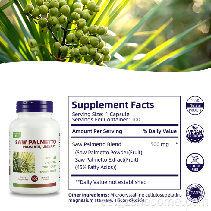 Saw Palmetto Cápsulas para la salud del cabello y el urinario
